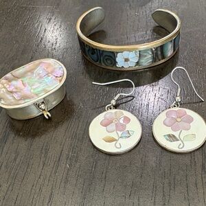 Old Alpaca silver mother-of-pearl set